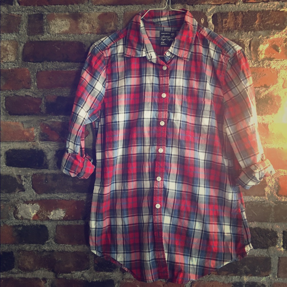 Plaid, classic prep fit 3/4 sleeve